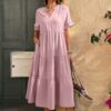 V-Neck A-Line Dress with Pleated Ruffle Hem