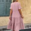 V-Neck A-Line Dress with Pleated Ruffle Hem