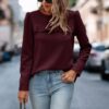 Back-Ruffle Crewneck Pullover – Lightweight Polyester