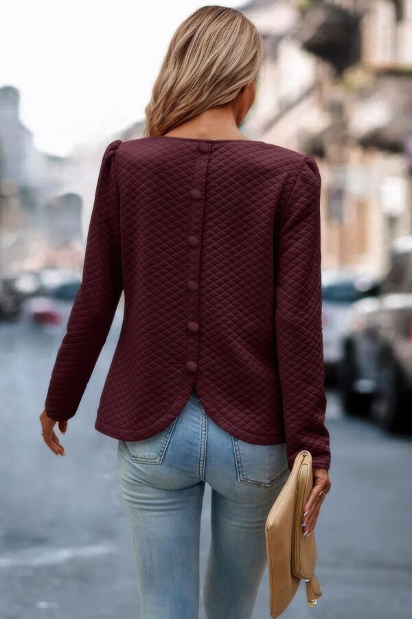 Back-Ruffle Crewneck Pullover – Lightweight Polyester
