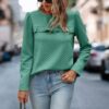 Back-Ruffle Crewneck Pullover – Lightweight Polyester