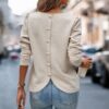 Back-Ruffle Crewneck Pullover – Lightweight Polyester