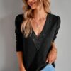 Knit Double-Layer Lace V-Neck Relaxed Top