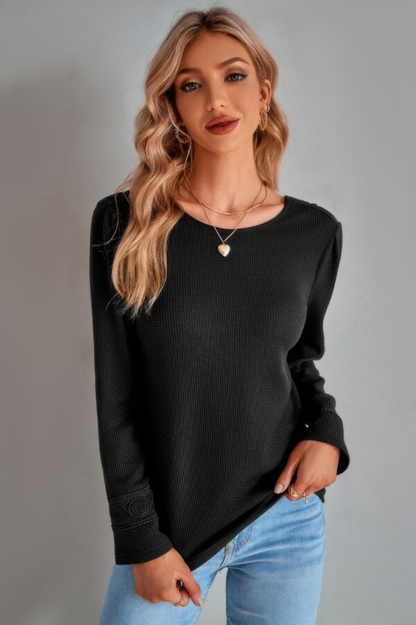 Knit Double-Layer Lace V-Neck Relaxed Top