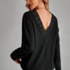 Knit Double-Layer Lace V-Neck Relaxed Top