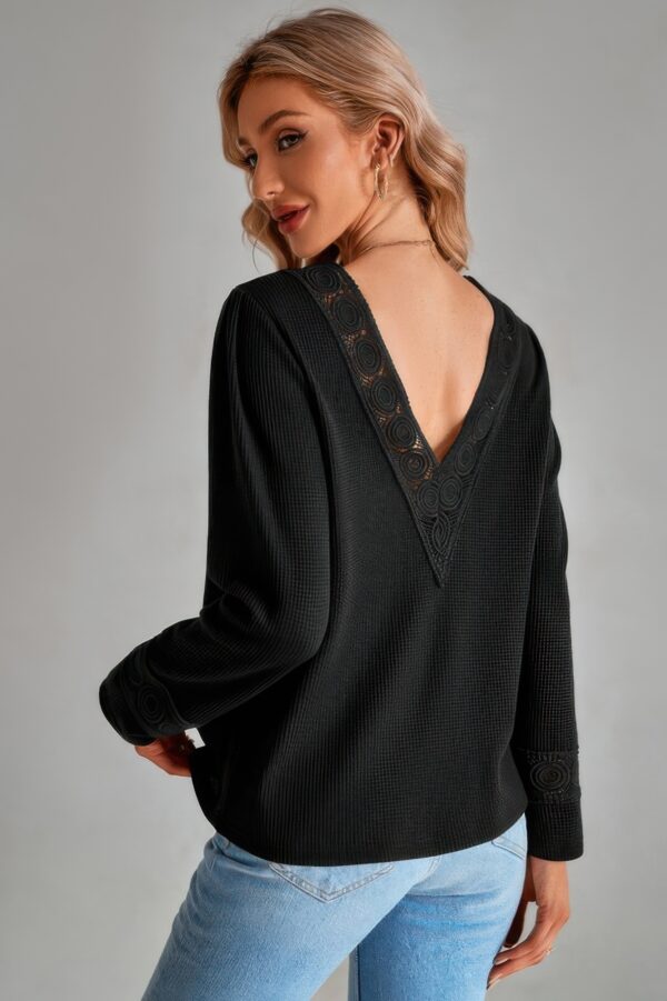 Knit Double-Layer Lace V-Neck Relaxed Top