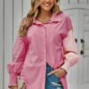 Color Block Button Down Blouse with Cuffed Sleeves