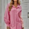 Color Block Button Down Blouse with Cuffed Sleeves