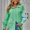Color Block Button Down Blouse with Cuffed Sleeves