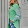 Color Block Button Down Blouse with Cuffed Sleeves