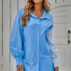 Color Block Button Down Blouse with Cuffed Sleeves