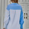 Color Block Button Down Blouse with Cuffed Sleeves