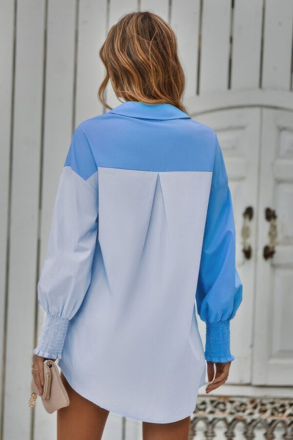 Color Block Button Down Blouse with Cuffed Sleeves
