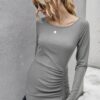 Solid Rib-Knit Drawstring Bodycon Dress