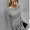 Solid Rib-Knit Drawstring Bodycon Dress