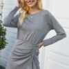 Crew Neck High-Waist Drawstring Dress – Polyester Blend