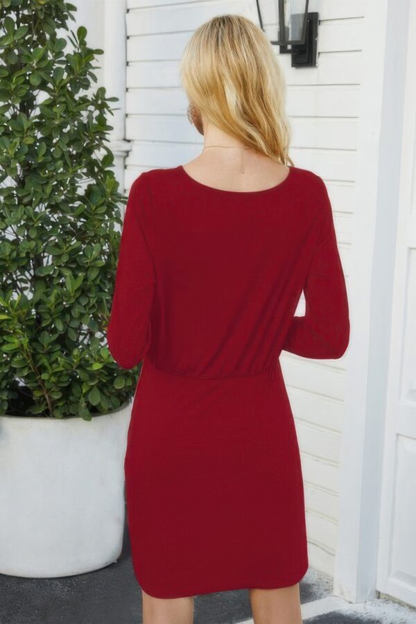 Crew Neck High-Waist Drawstring Dress – Polyester Blend