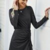 Crew Neck High-Waist Drawstring Dress – Polyester Blend