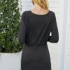 Crew Neck High-Waist Drawstring Dress – Polyester Blend