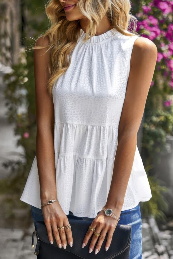 Sleeveless Ruffle-Trim Top with Flounced Hem