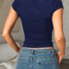 Color Block Polo-Collar V-Neck Slim Shirt