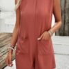 Sleeveless Crewneck Romper with Pockets – Loose Silhouette
