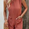 Sleeveless Crewneck Romper with Pockets – Loose Silhouette