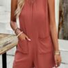 Sleeveless Crewneck Romper with Pockets – Loose Silhouette