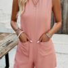 Sleeveless Crewneck Romper with Pockets – Loose Silhouette