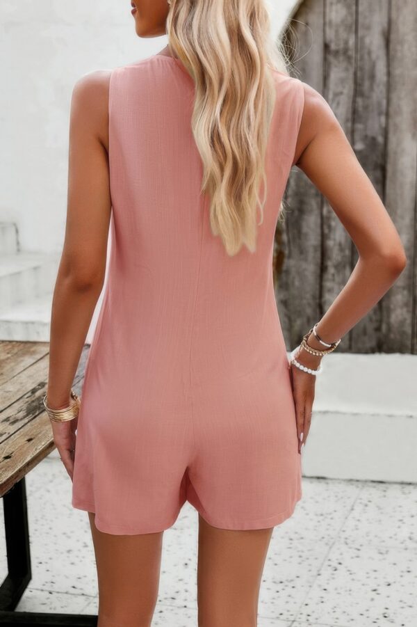 Sleeveless Crewneck Romper with Pockets – Loose Silhouette