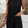 Sleeveless Crewneck Romper with Pockets – Loose Silhouette