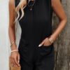 Sleeveless Crewneck Romper with Pockets – Loose Silhouette