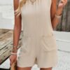 Sleeveless Crewneck Romper with Pockets – Loose Silhouette