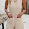 Sleeveless Crewneck Romper with Pockets – Loose Silhouette