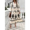 V-Neck Stand Collar Dress with Floral Splicing