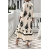 V-Neck Stand Collar Dress with Floral Splicing