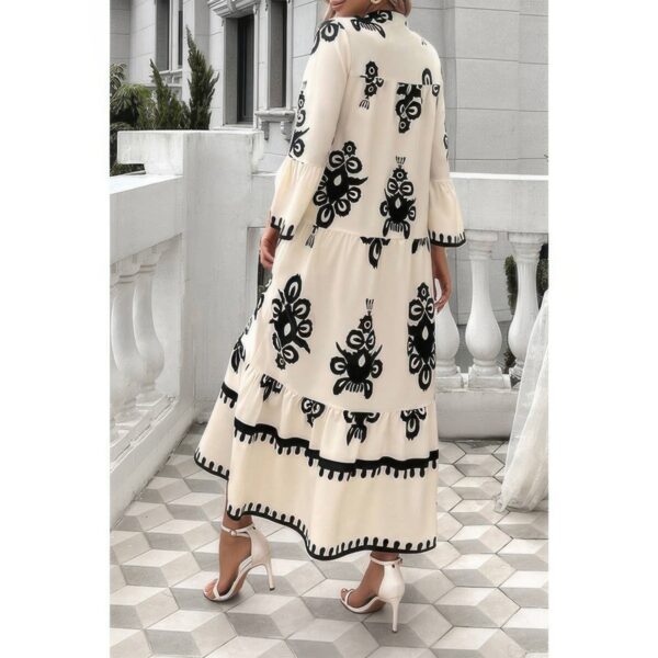 V-Neck Stand Collar Dress with Floral Splicing
