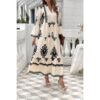 V-Neck Stand Collar Dress with Floral Splicing
