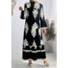 V-Neck Stand Collar Dress with Floral Splicing