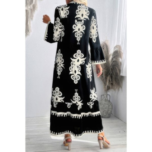 V-Neck Stand Collar Dress with Floral Splicing