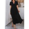 V-Neck Puff Sleeve Knot Dress – 100% Polyester
