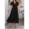 V-Neck Puff Sleeve Knot Dress – 100% Polyester