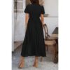 V-Neck Puff Sleeve Knot Dress – 100% Polyester