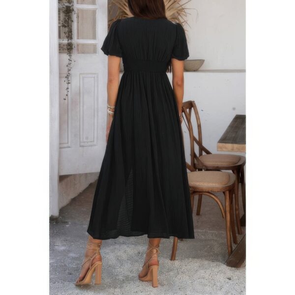 V-Neck Puff Sleeve Knot Dress – 100% Polyester