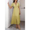 V-Neck Puff Sleeve Knot Dress – 100% Polyester