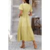 V-Neck Puff Sleeve Knot Dress – 100% Polyester