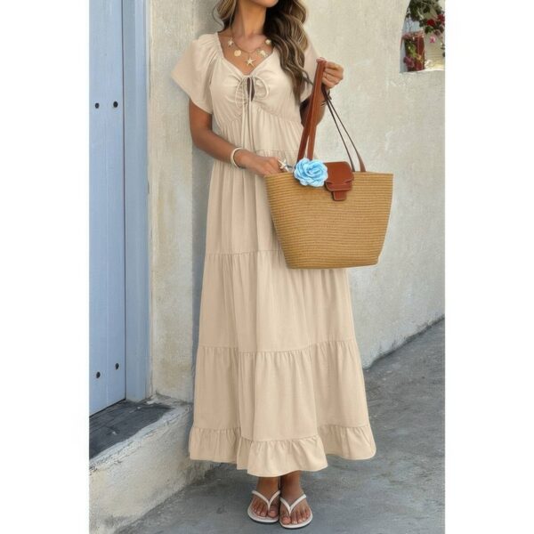 Cross Knot Color Block A-Line Dress with Pockets