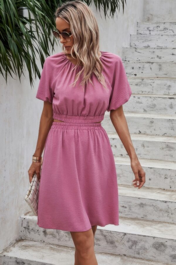 Two-Piece Solid Set with Elastic Waist – Round Neck