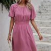 Two-Piece Solid Set with Elastic Waist – Round Neck