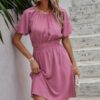 Two-Piece Solid Set with Elastic Waist – Round Neck